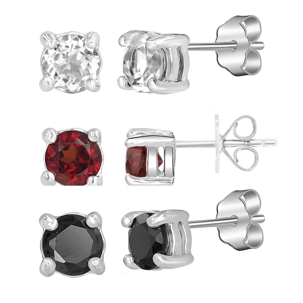 Gemistry Sterling Silver Round White Topaz & Topaz Earring Trio Set, Women's, Purple Blue Topaz Product Image