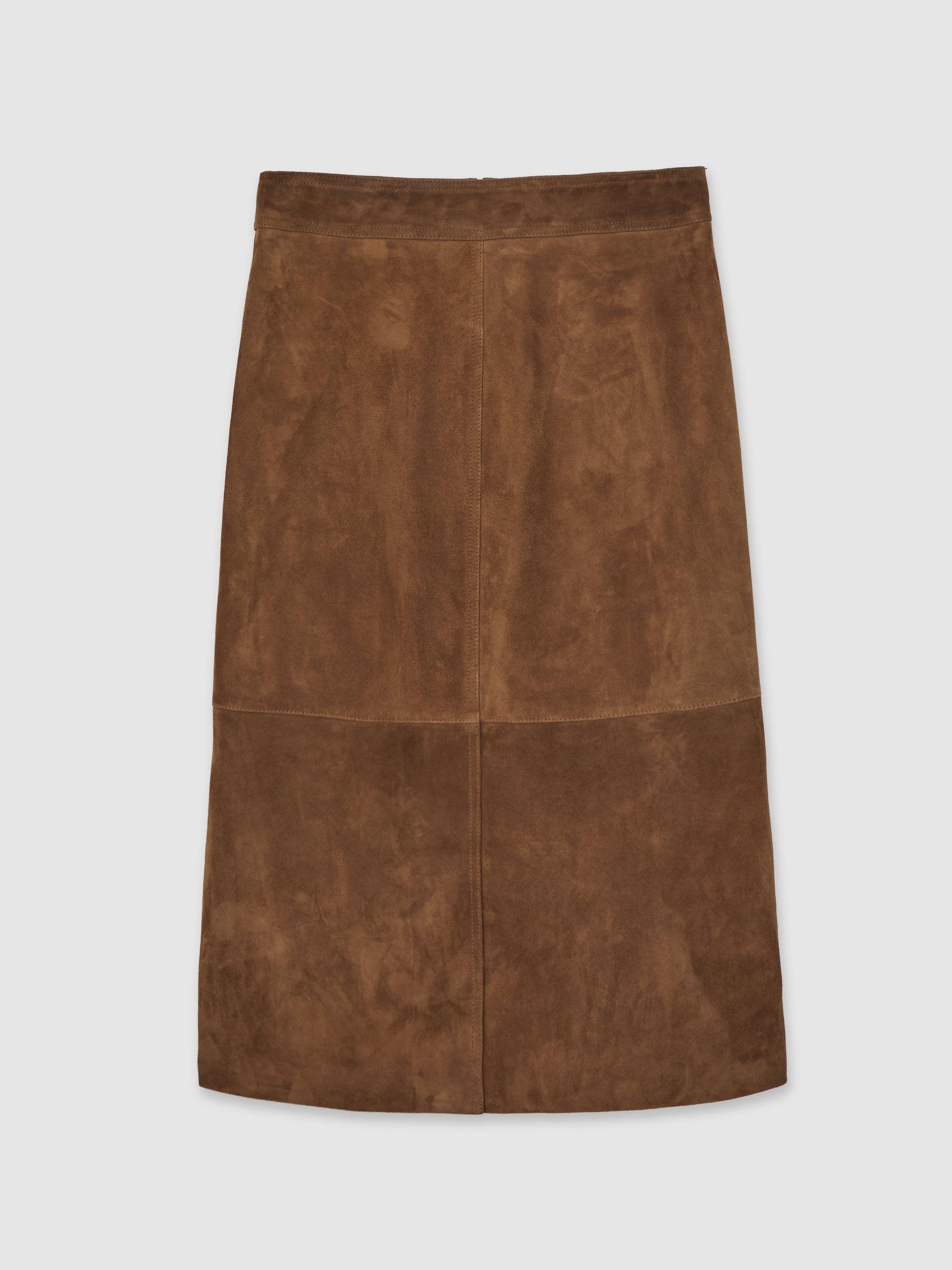 Suede Straight-Fit Midi Skirt in Tan Brown Product Image