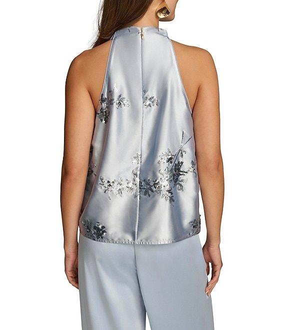 Donna Karan Floral Sequin Mock Neck Sleeveless Top Product Image