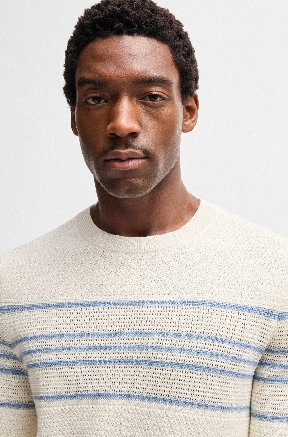 Silk-cotton sweater with knitted stripes Product Image