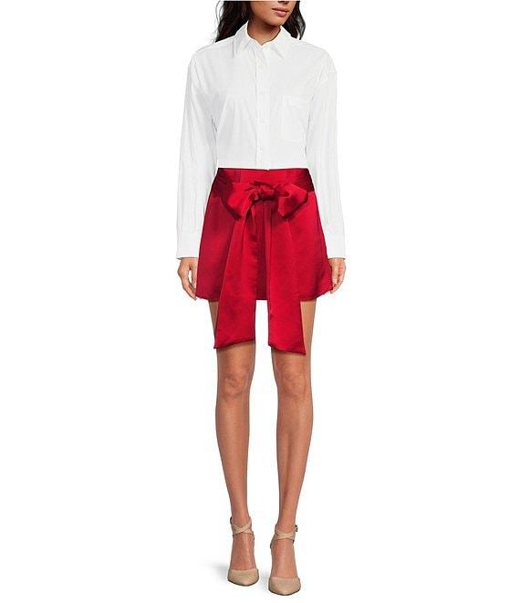 Gianni Bini Prep Cotton Blend Point Collar Long Sleeve Button Front Blouse Product Image