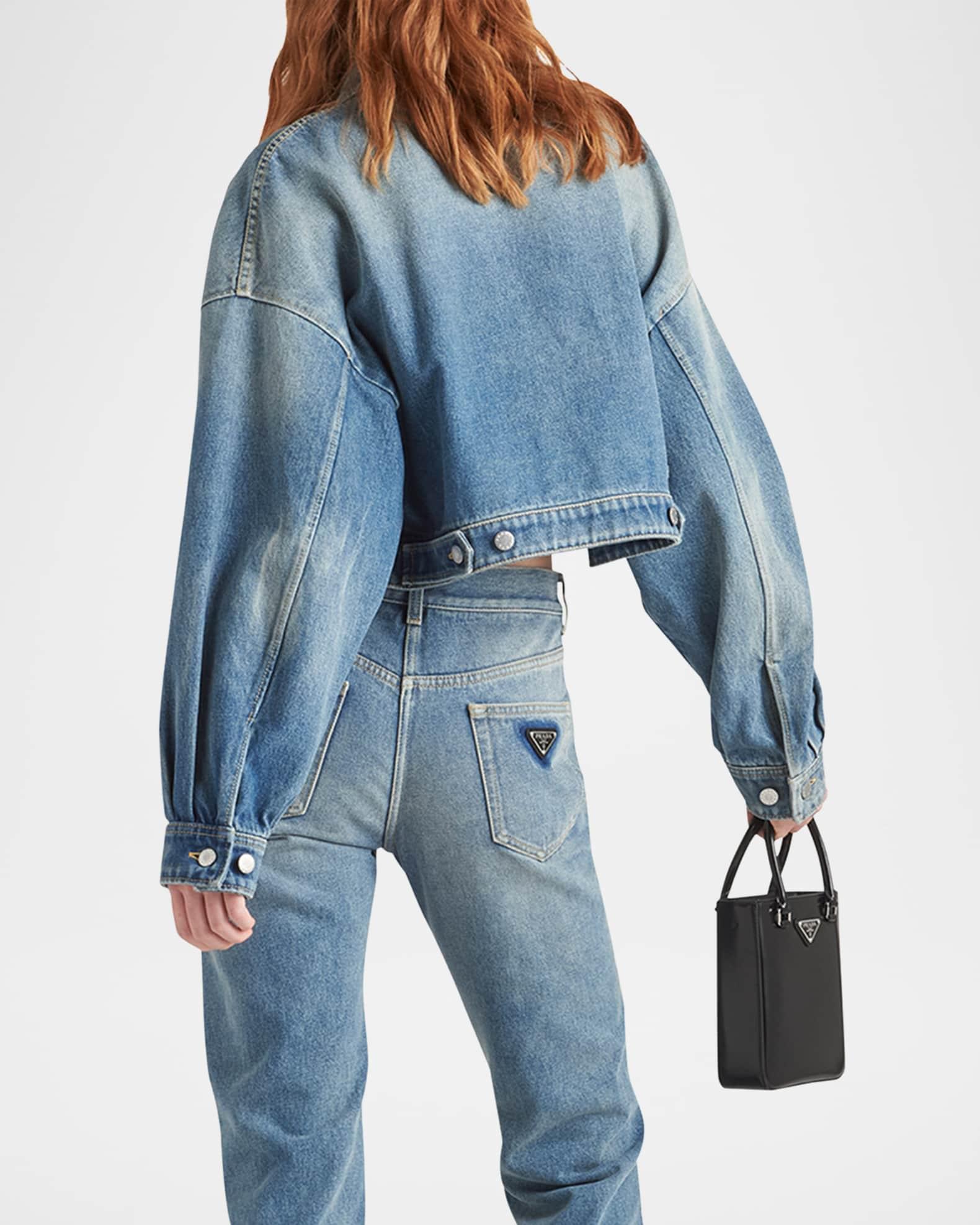 Cropped Zip-Front Denim Jacket Product Image