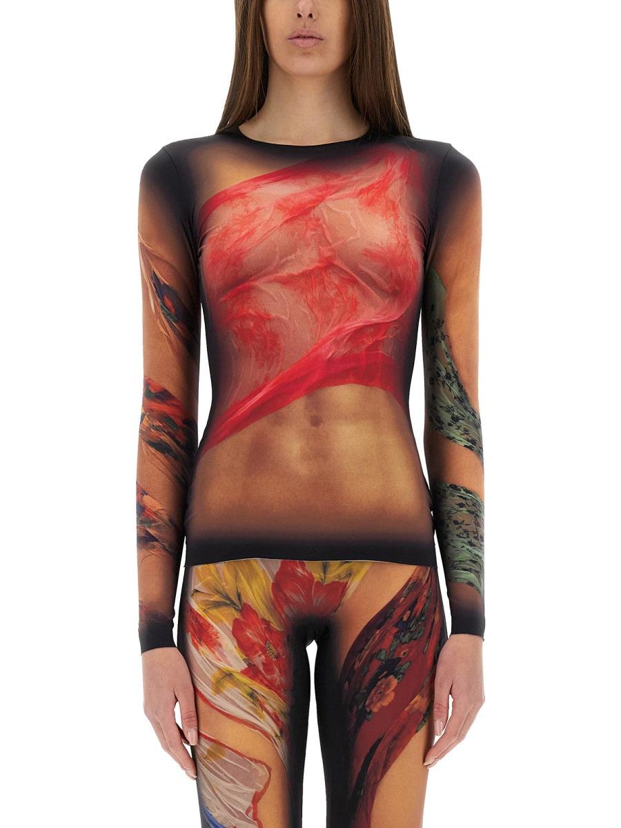 MARINE SERRE Multicolor Long Dress With All-over Graphic Print In Tech Fabric Woman In Beige Product Image