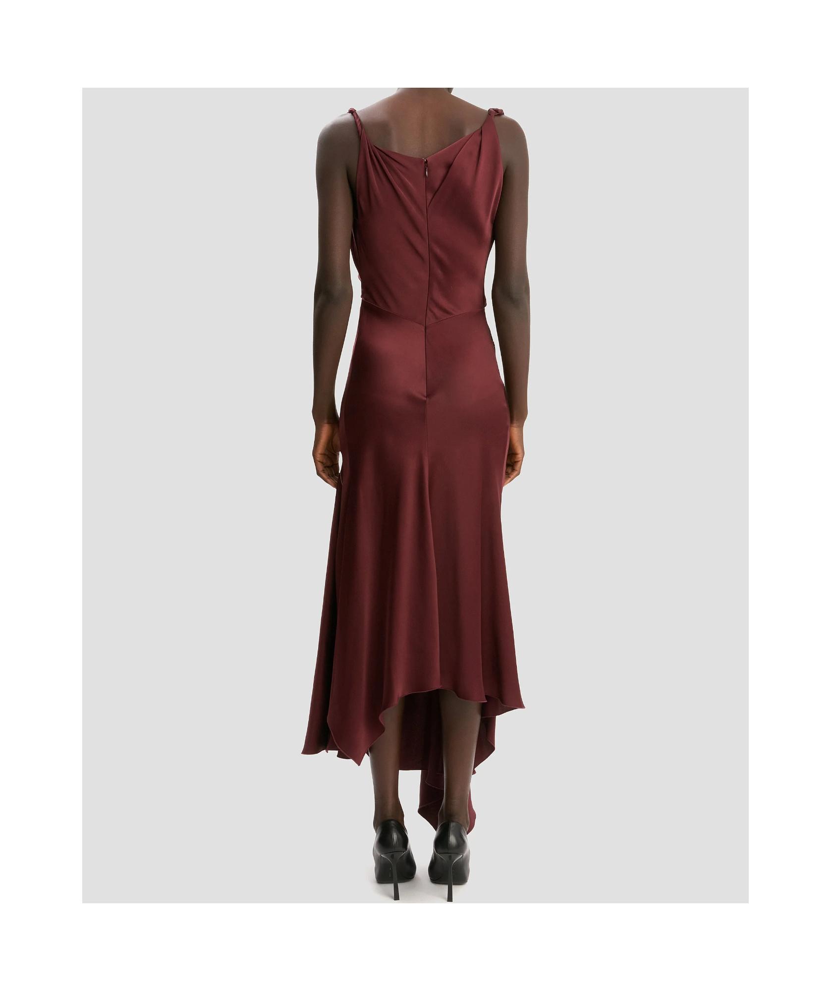 VICTORIA BECKHAM Asymmetric Draped Sleeveless Satin Midi Dress In Burgundy Product Image