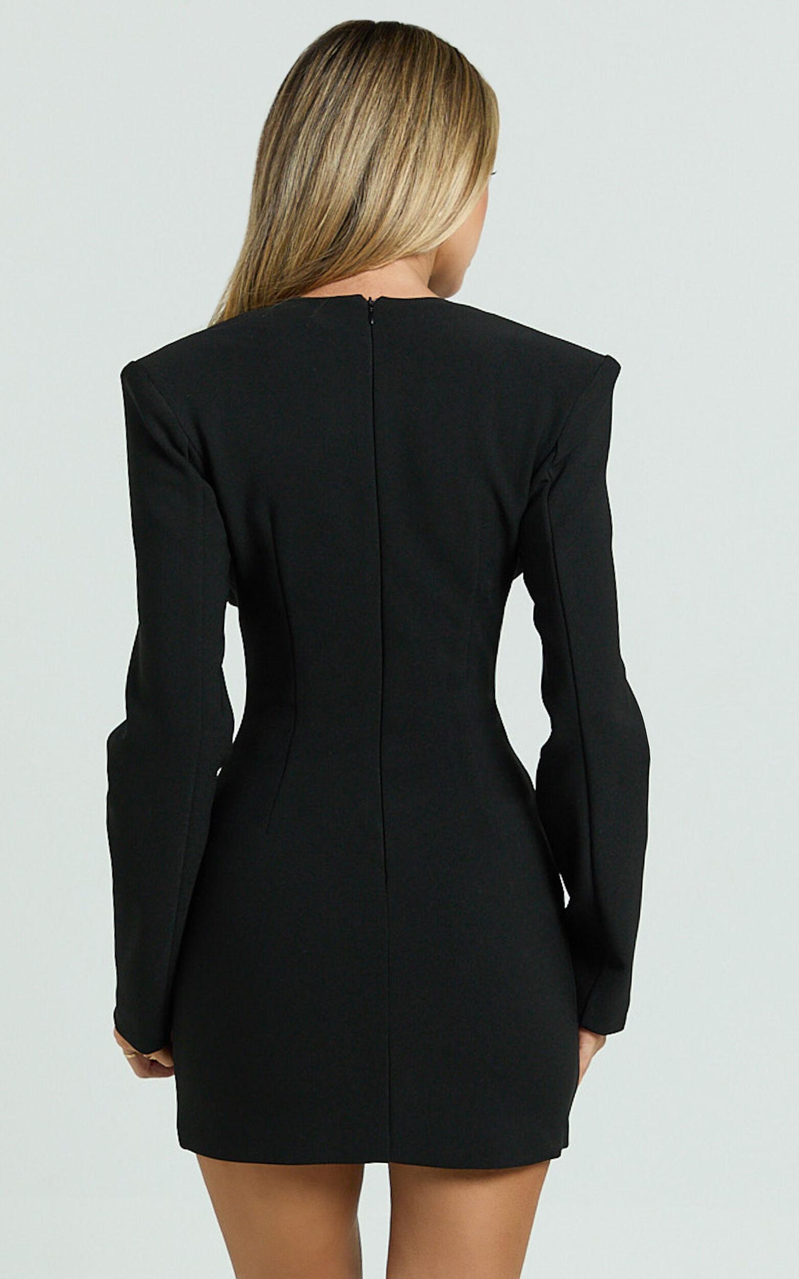 Zyla Mini Dress - Wide Shoulder Sweetheart Neck Fitted Dress in Black Product Image