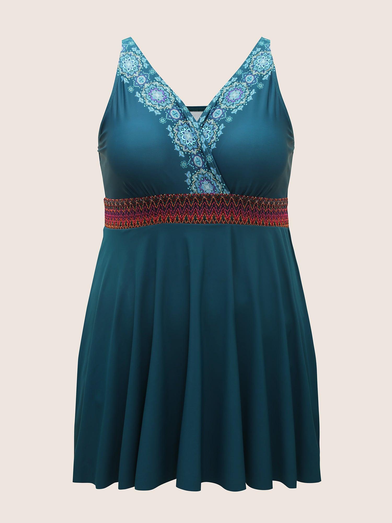 Overlap Collar Bandana Print Contrast Webbing Swim Dress Female Product Image