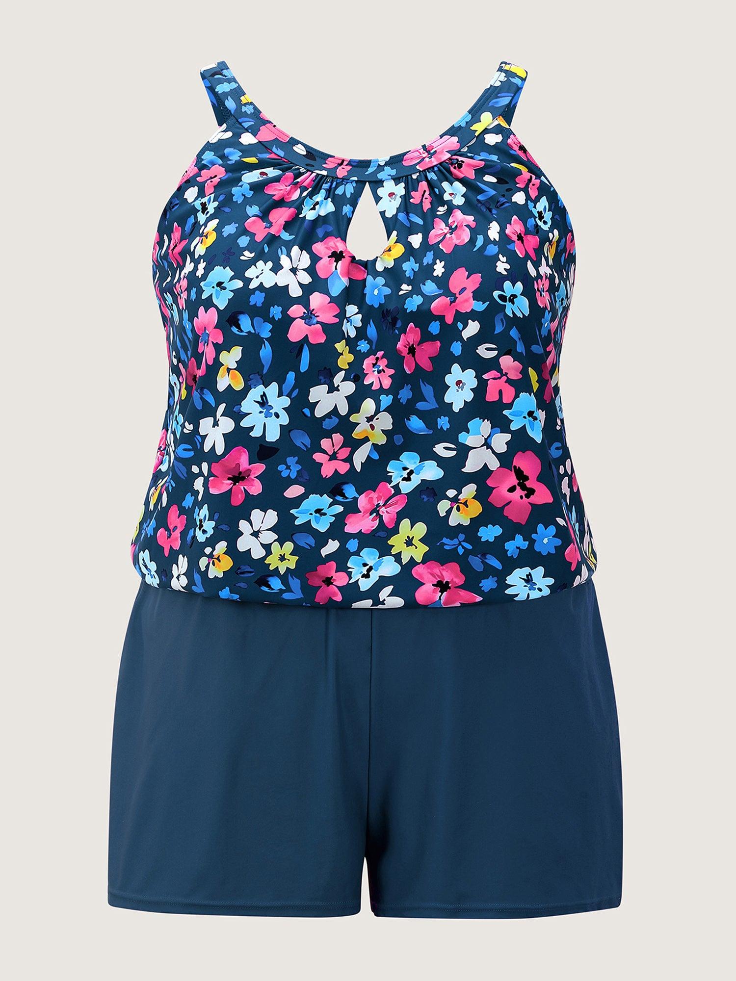 Floral Print Keyhole Pockets Swim Romper Female Product Image