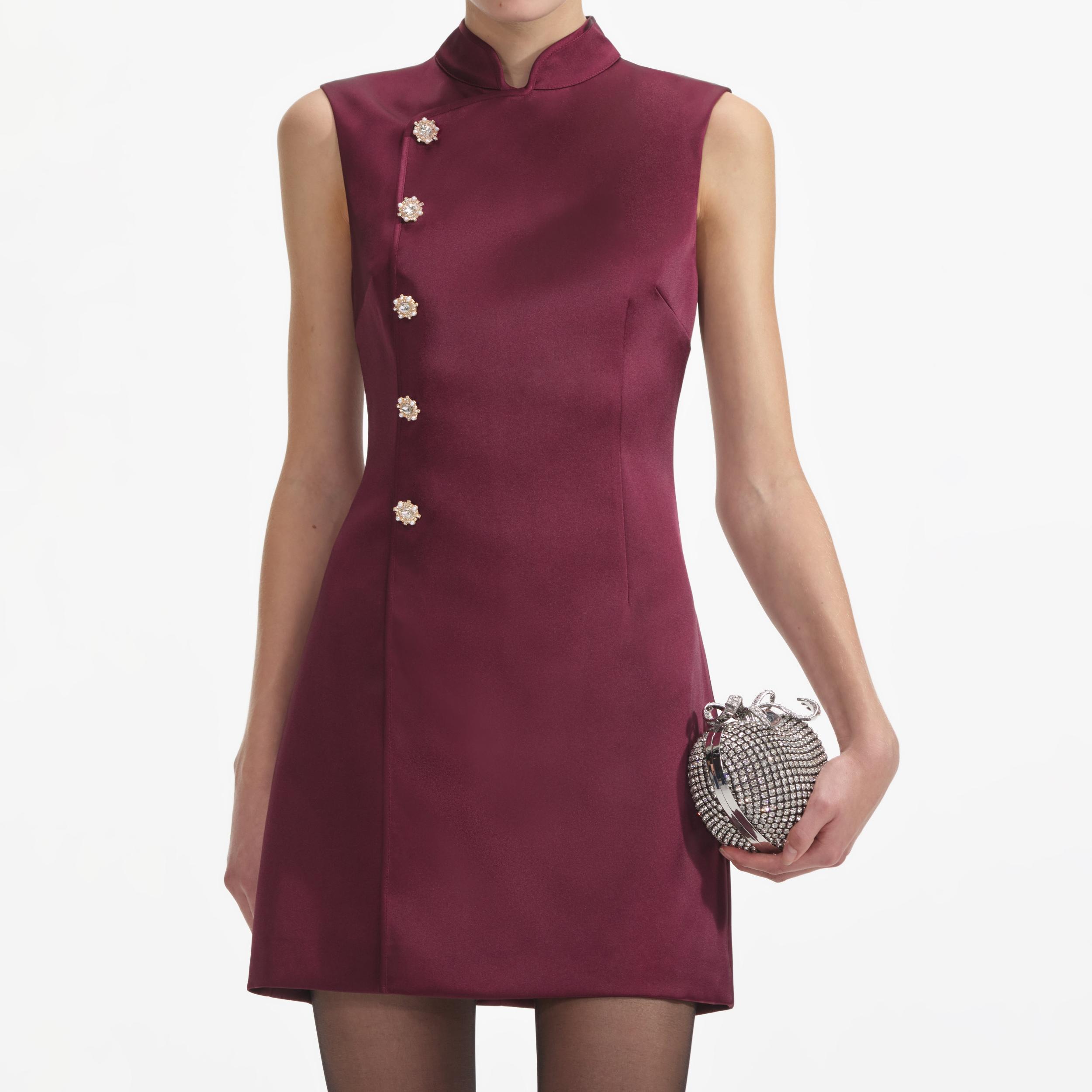 Bordeaux Satin Mini Dress Product Image