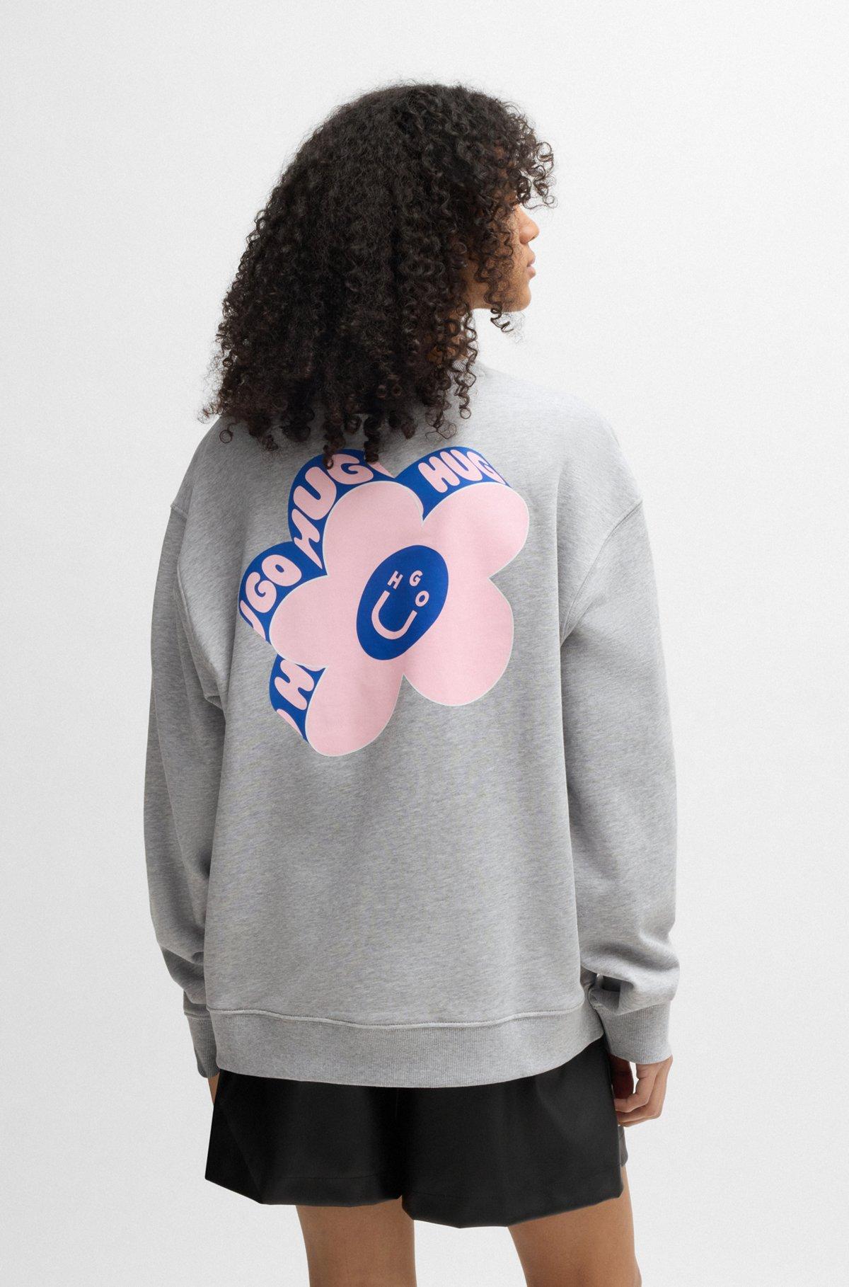 HUGO - Oversize-fit sweatshirt in cotton terry with logo artwork - Light Grey Product Image