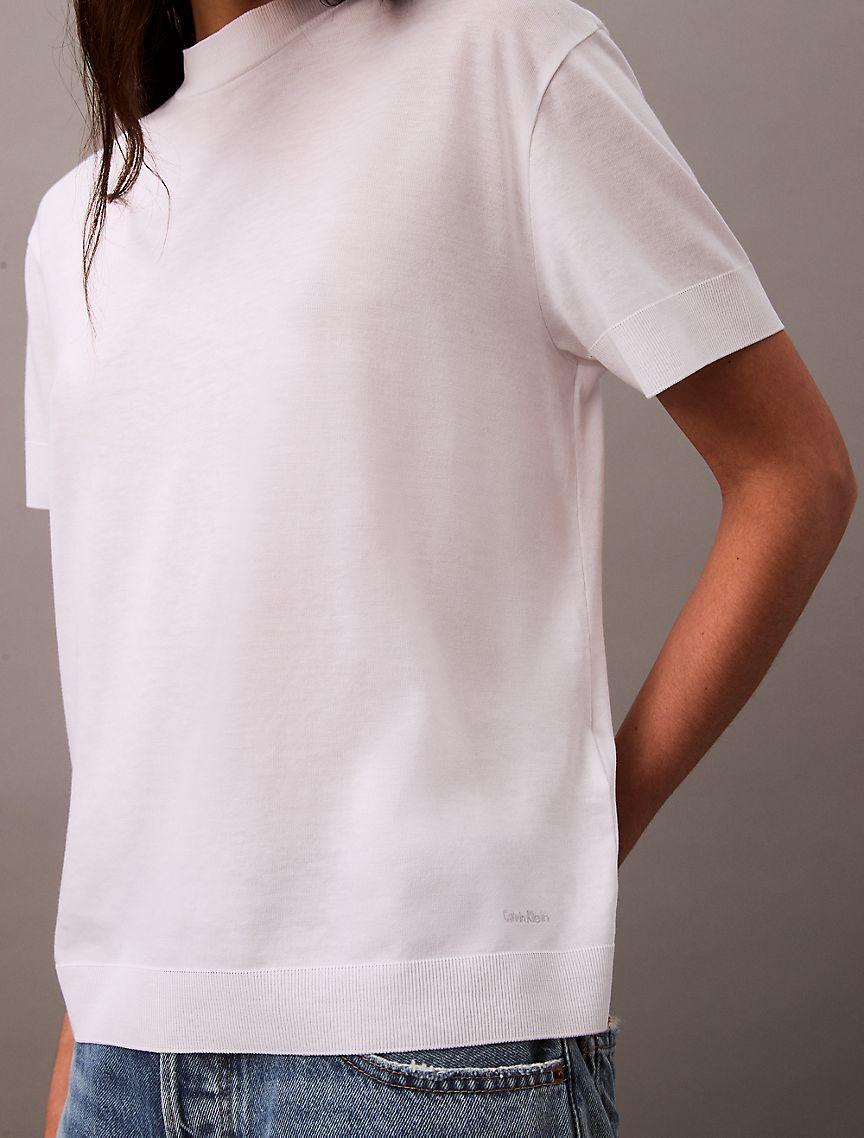Fine Knit Mock Neck T-Shirt Product Image