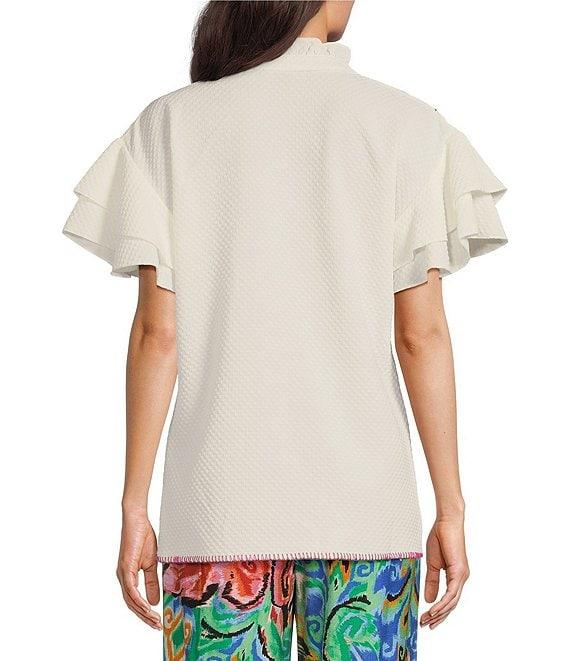 Calessa Petite Size Embroidered Ruffle Double Layer Short Sleeve Top Product Image