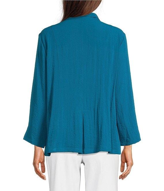 Ali Miles Petite Size Woven Solid Wire Collar 3/4 Sleeve Pleated Hem Button Front Tunic Product Image