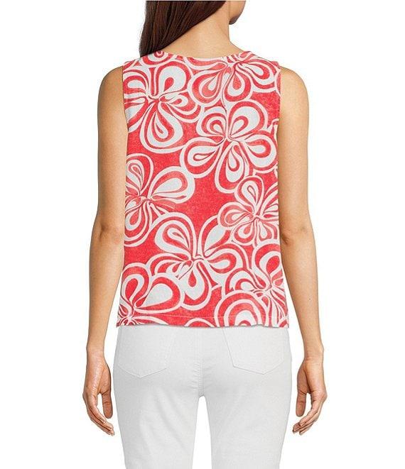 Charlie B. Linen Blend Floral Print Crew Neck Sleeveless Top Product Image