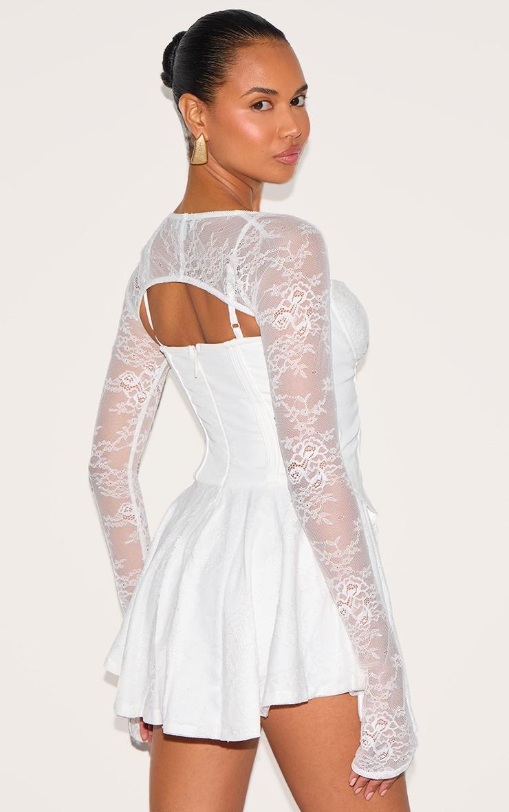 Premium White Lace Long Sleeve Cup Detail Dress Product Image