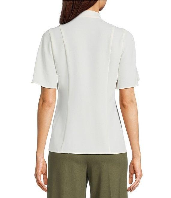 Anne Klein Mandarin Collar Flutter Short Sleeve Button Front Top Product Image
