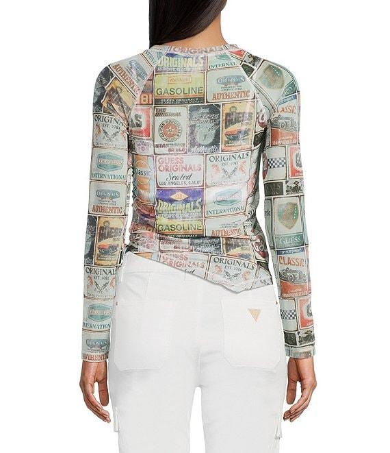 Guess Graphic Pattern Mesh Raglan Sleeve Top Product Image