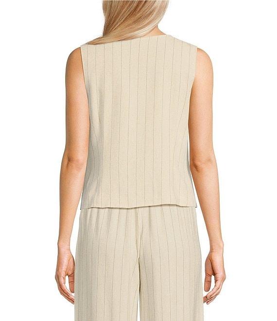 Blu Pepper Woven Striped V-Neck Tie Front Coordinating Vest Top Product Image