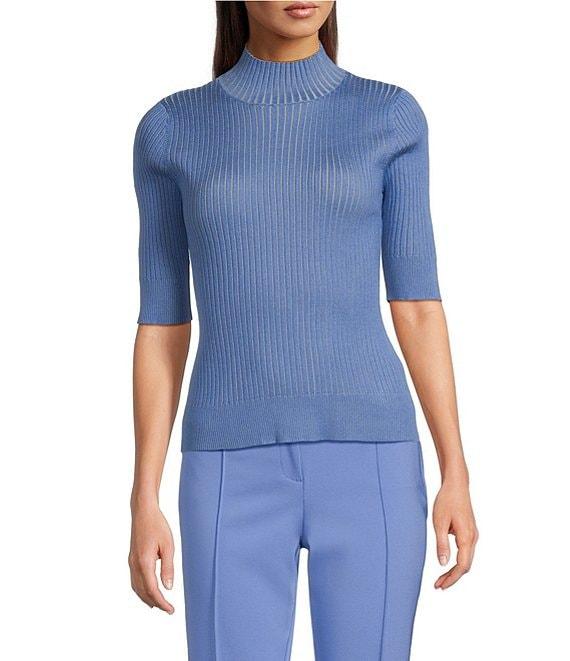 DKNY by Donna Karan Short Sleeve Mock Neck Ribbed Knit Top Product Image