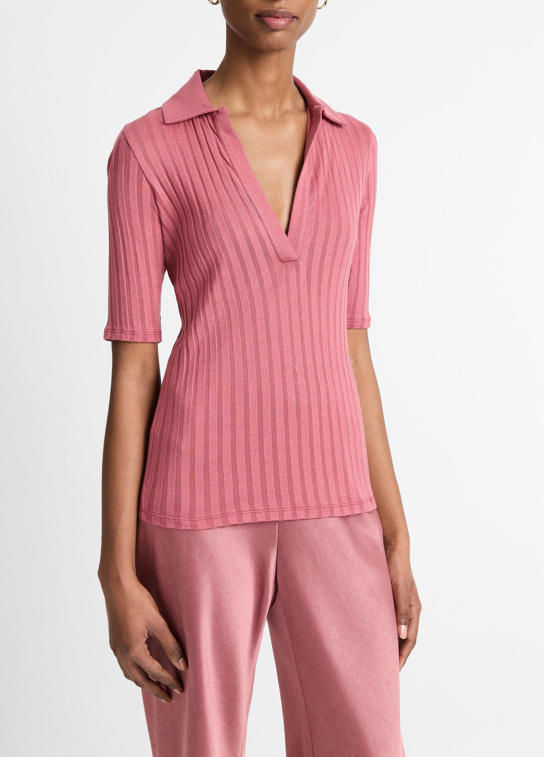 Cotton Elbow-Sleeve Polo Shirt Product Image