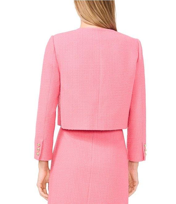 CeCe Tweed Crew Neck Long Sleeve Cropped Button Front Jacket Product Image