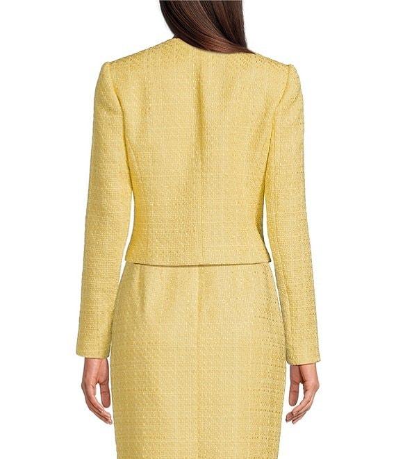 Donna Karan Tweed Round Neck Chest Pocket Button Front Jacket Product Image
