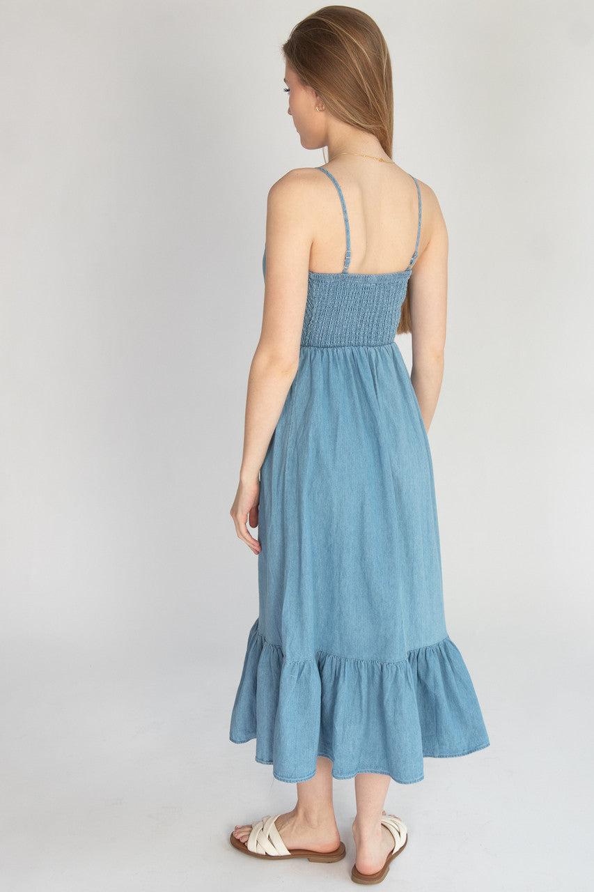 Smocked Bodice Chambray Maxi Dress Product Image