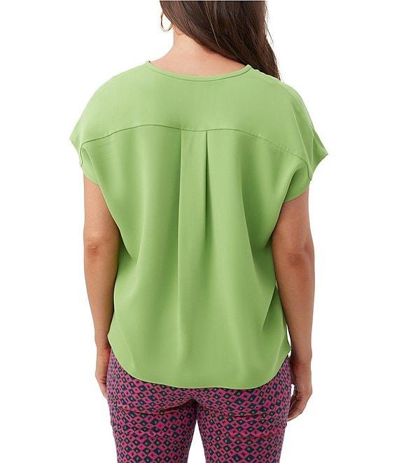 Trina Turk Hasil Georgette Zip Round Neck Short Sleeve Blouse Product Image