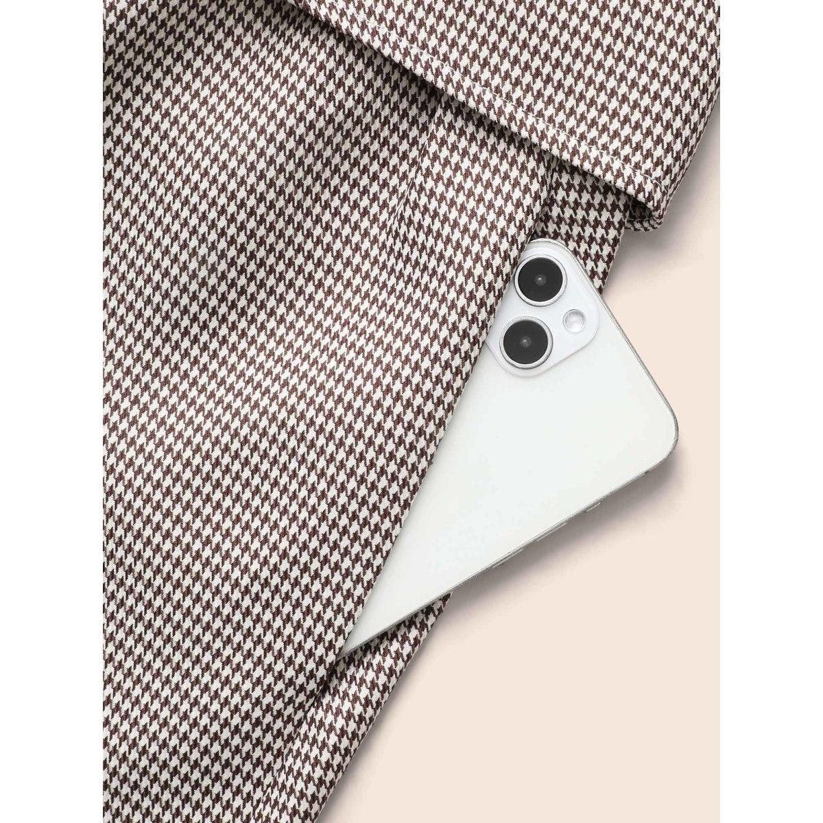 Plus Size Square Neck Houndstooth Elastic Waist Dress Browncoffeecolor Women At the Office Button Square Neck Sleeveless Curvy BloomChic 22-24/3X Product Image