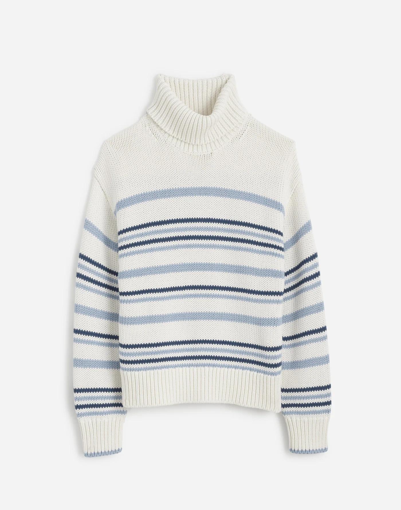 Ribbed Cotton Turtleneck Sweater in Stripe Product Image