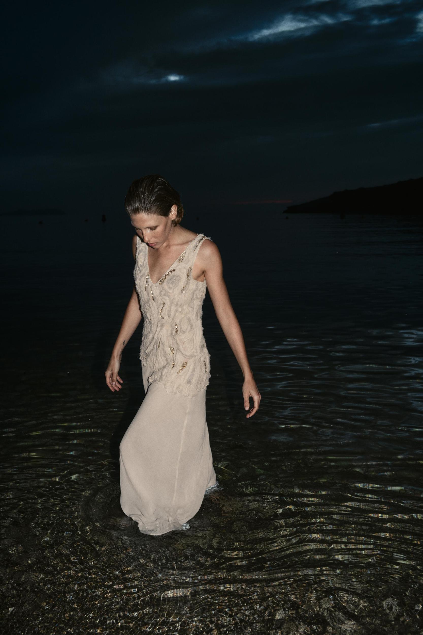 LONG BEADED TEXTURED DRESS Product Image