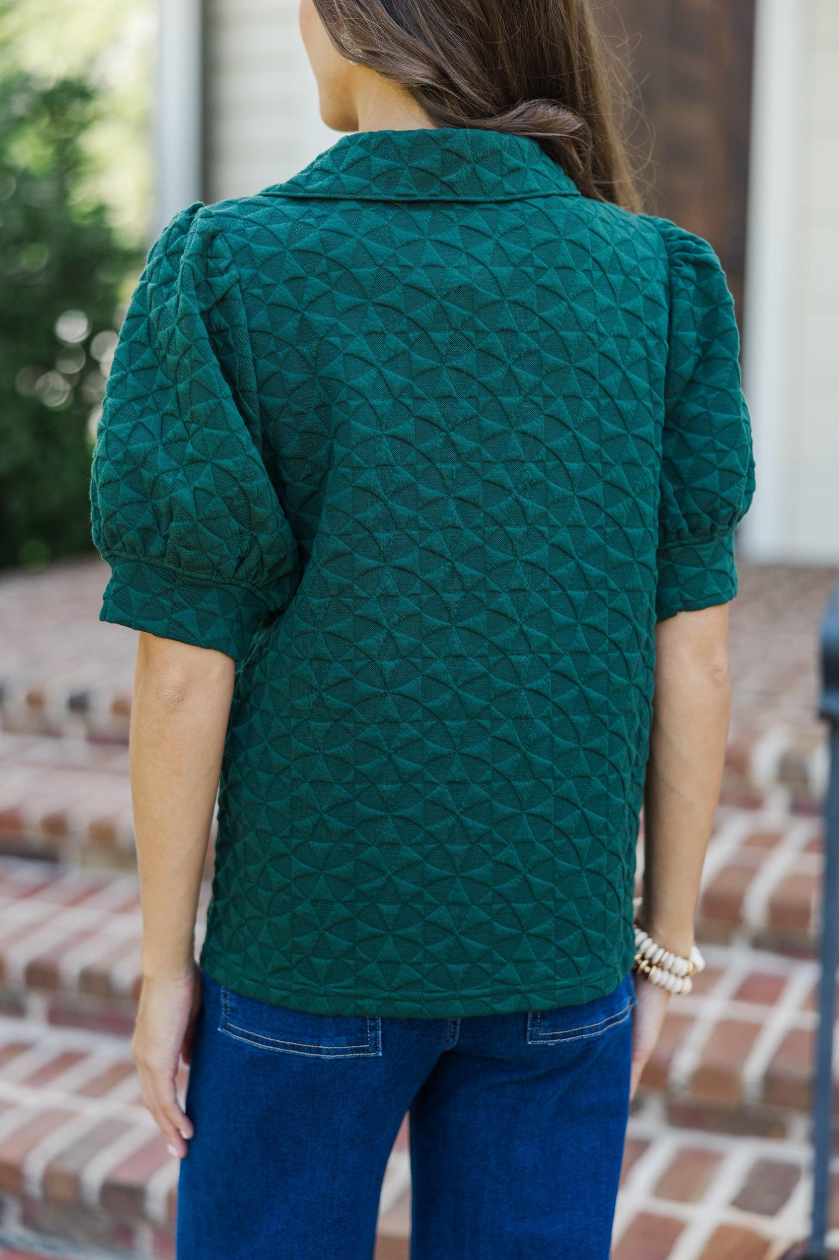 Worth Your While Hunter Green Textured Blouse Female Product Image