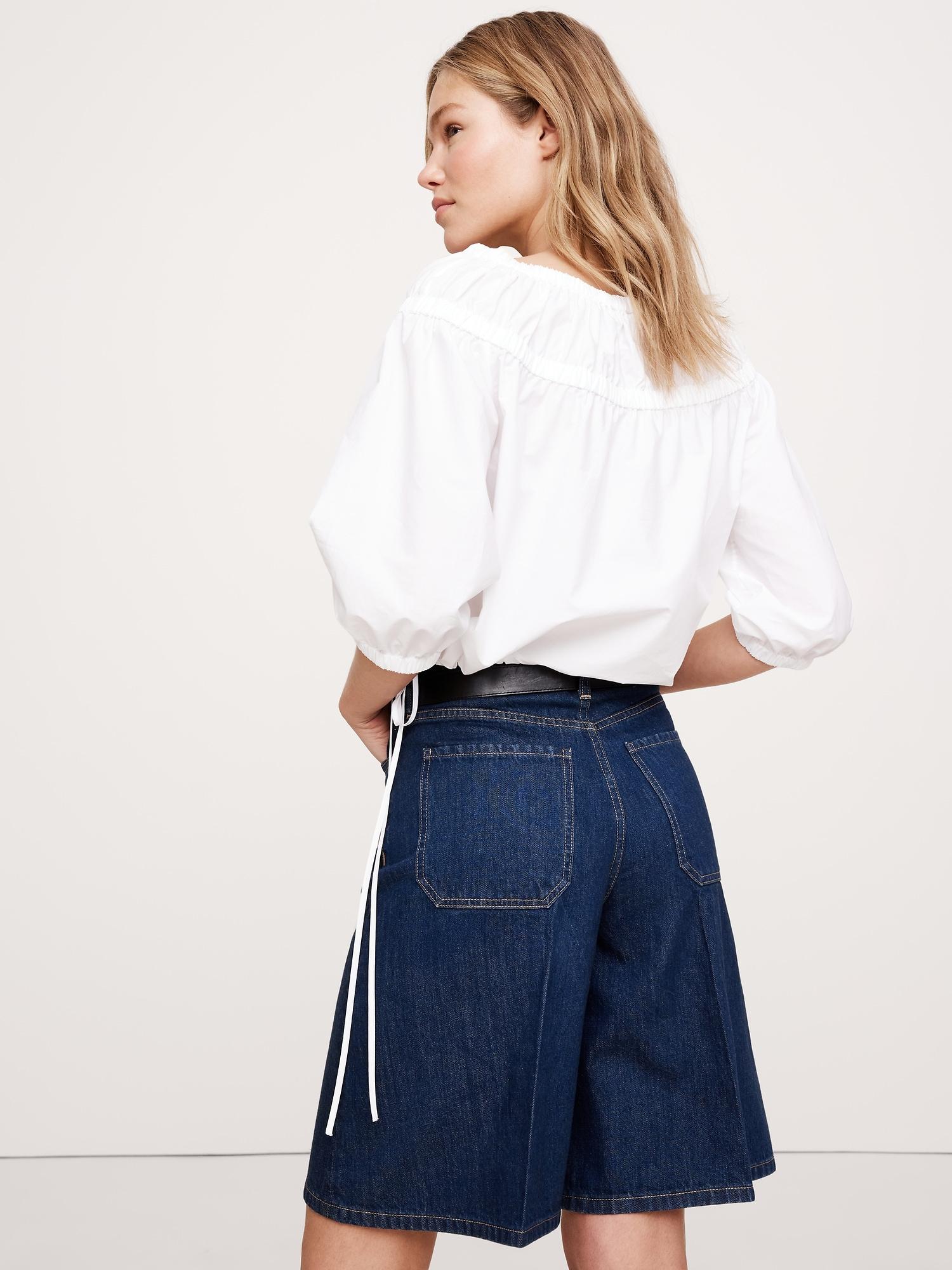 Cotton Poplin Ruched Bubble-Hem Top Product Image