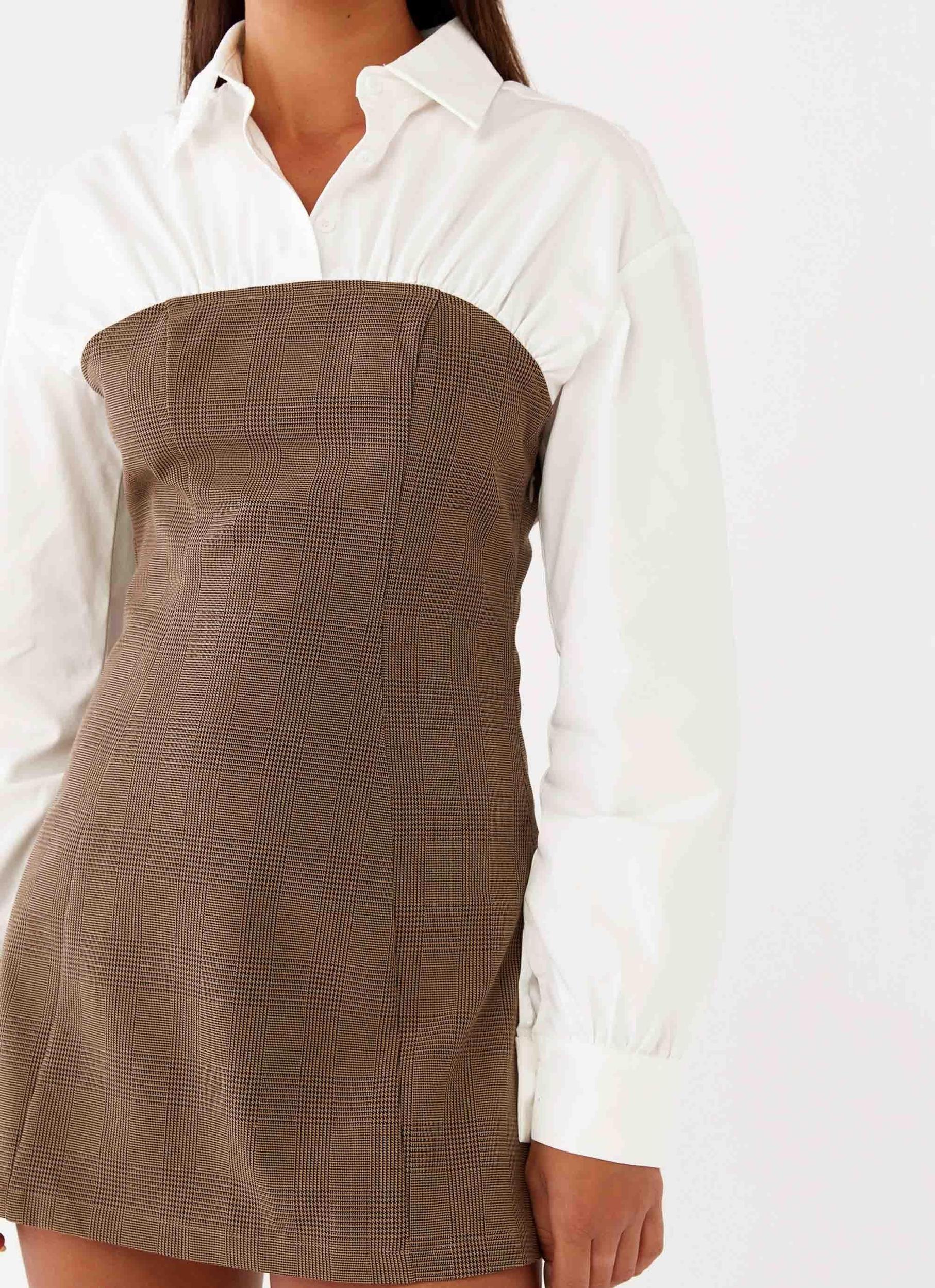 Adelaide Shirt Mini Dress - Brown Girls Product Image