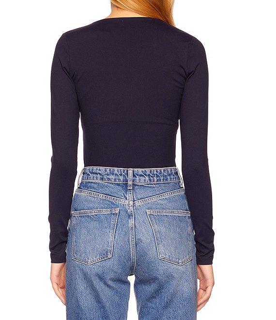 Susana Monaco Sexy Signature Stretch Knit V-Neck Long Sleeve Fitted Shirt Product Image