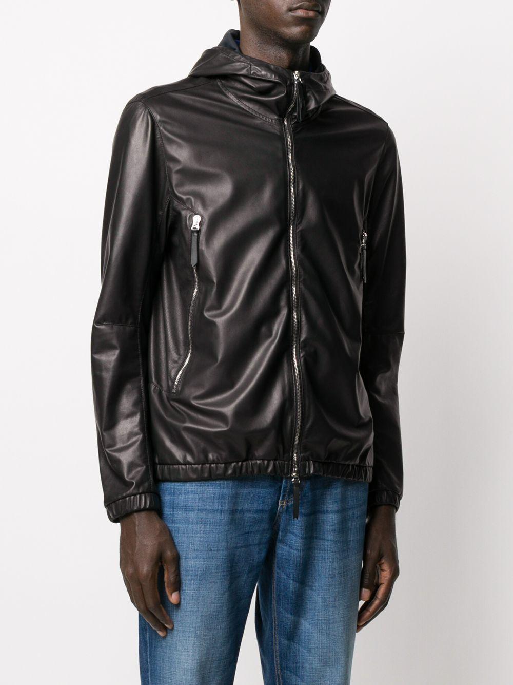 hooded leather jacket Product Image