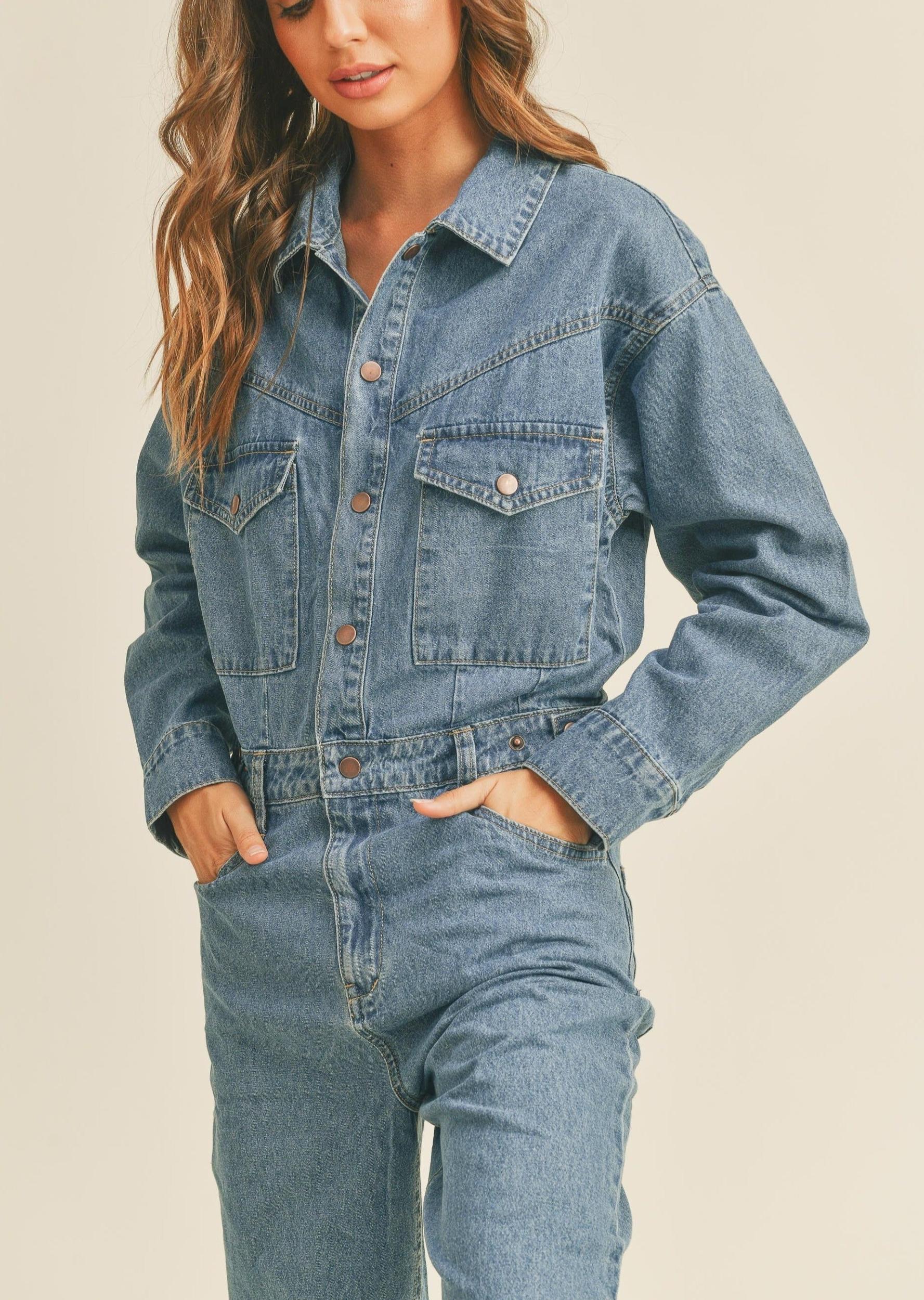 Washed Denim Utility Jumpsuit Product Image