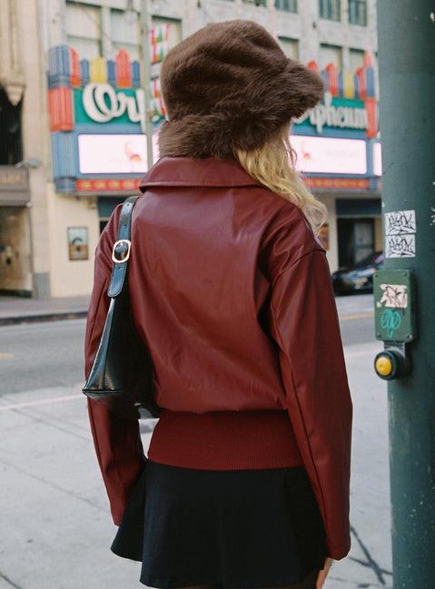 Radio On Blast Faux Leather Bomber Jacket Red Product Image