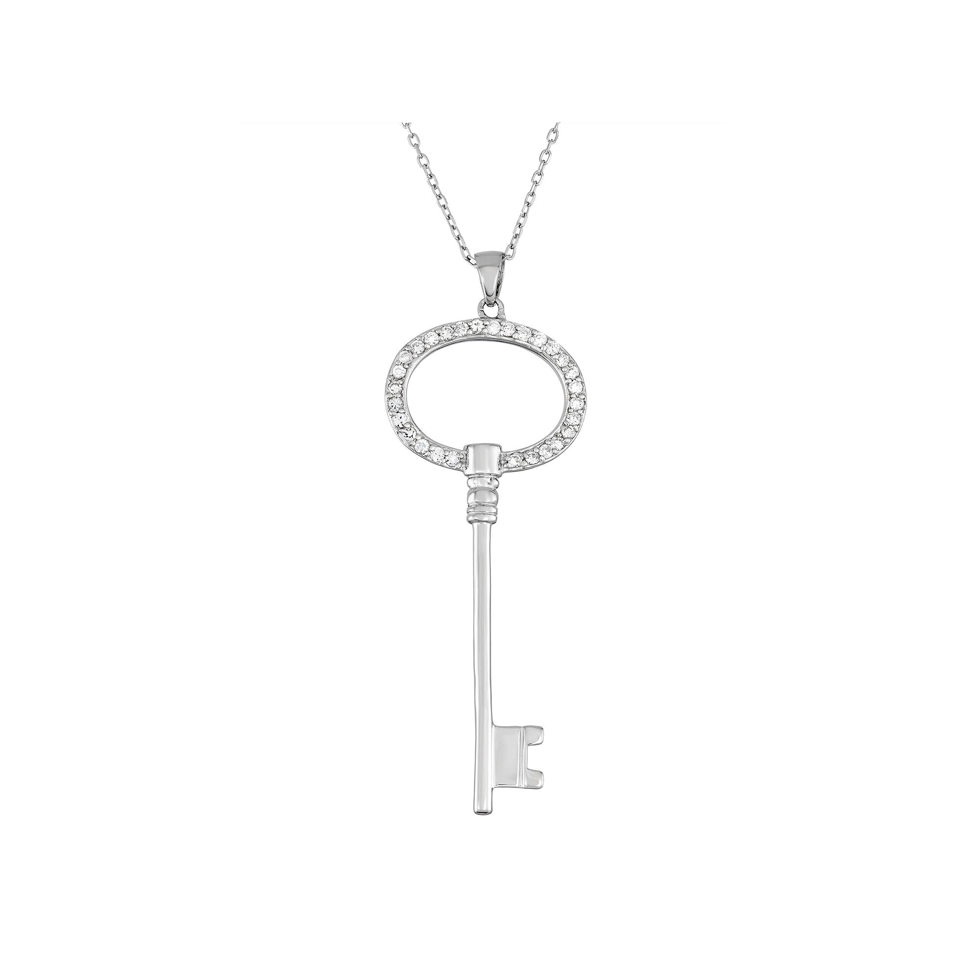 Sterling Silver Cubic Zirconia Key Pendant Necklace, Women's, Size: 18", White Product Image