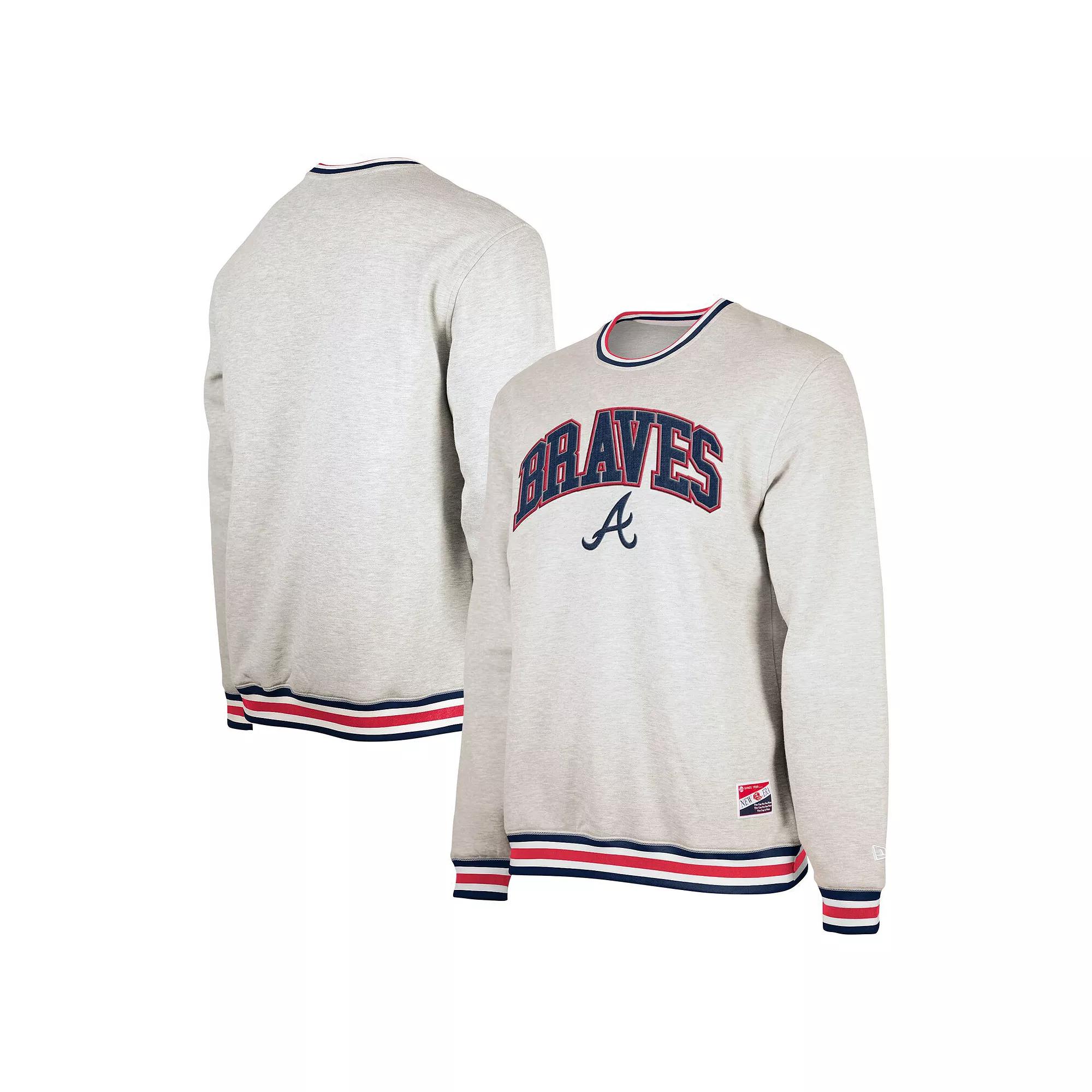 Men's New Era Heather Gray Atlanta Braves Throwback Classic Pullover Sweatshirt,  Product Image