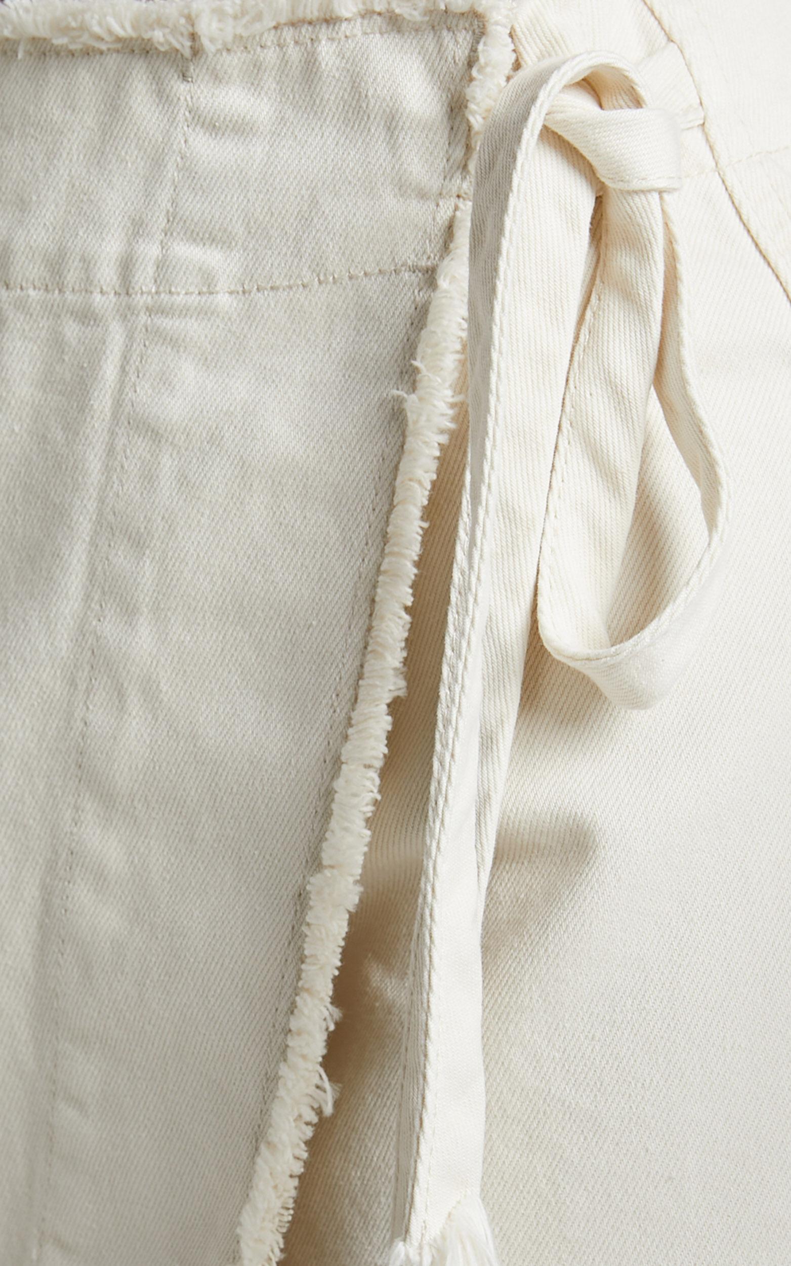 Ellyza Skort - Recycled Cotton Frayed Edge Wrap Denim Skort in Ecru Product Image