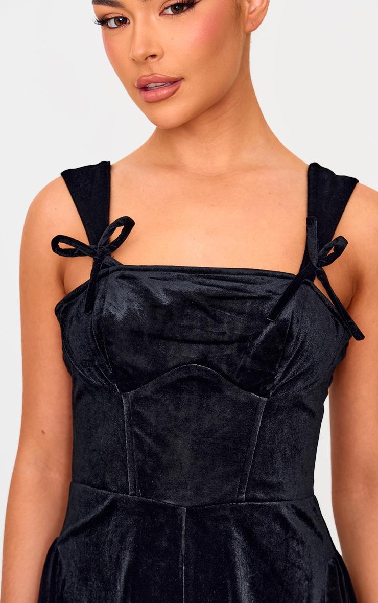 Black Velvet Strappy Bow Detail Romper Product Image