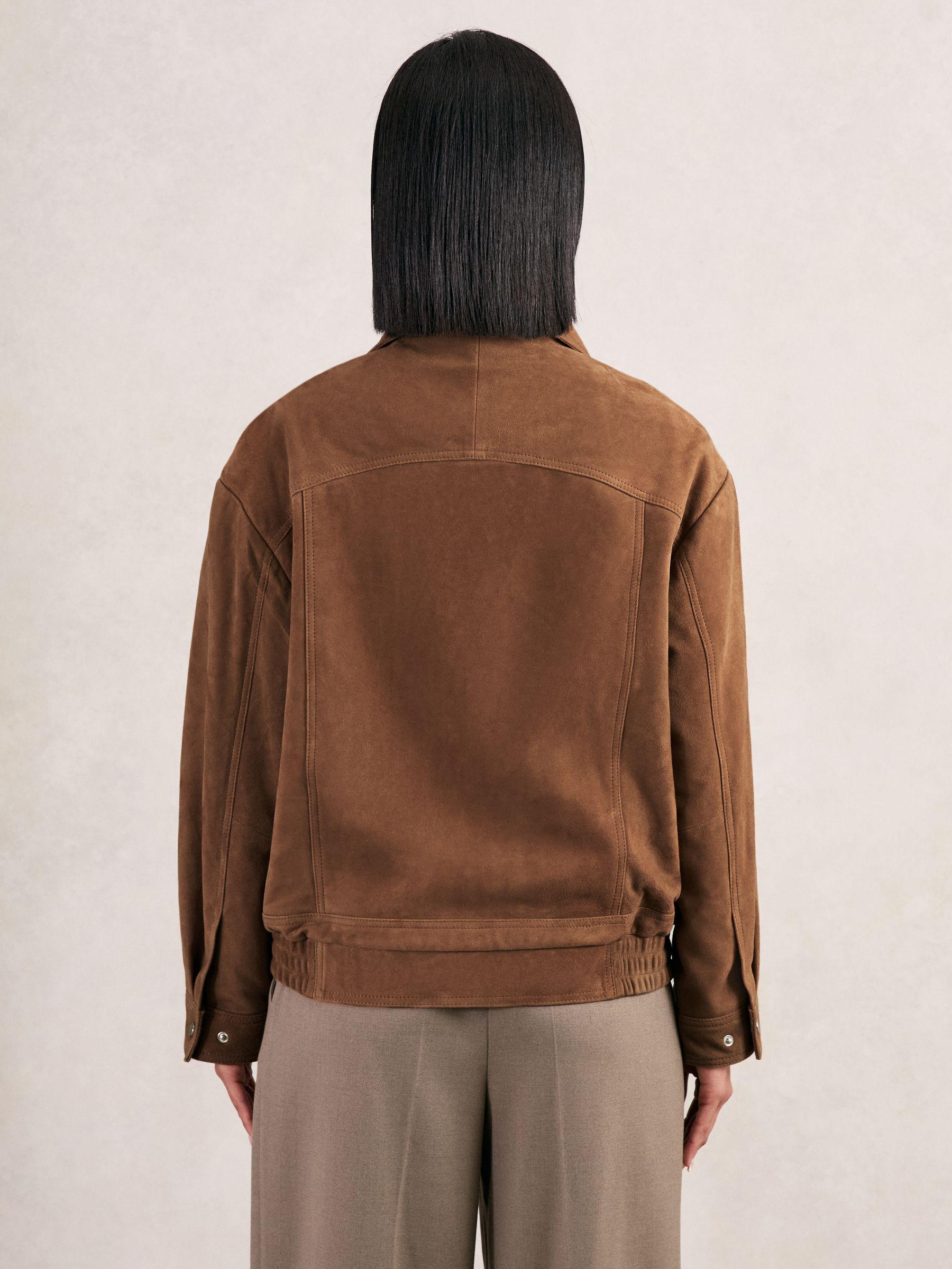 Suede Funnel-Neck Bomber Jacket in Tan Product Image