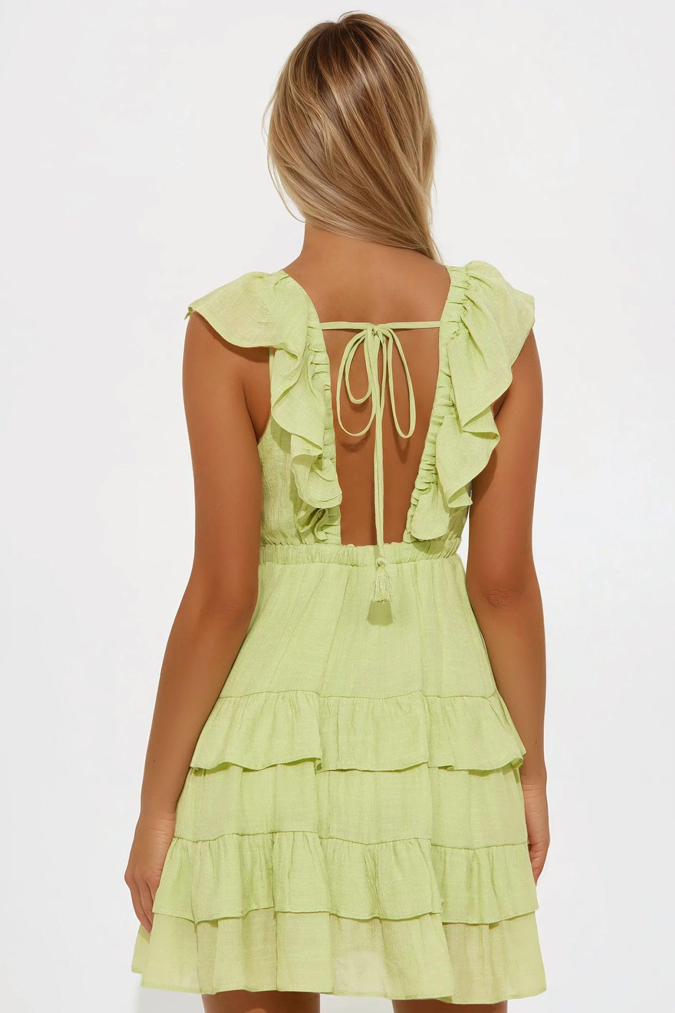 Davina Gauze Brunch Mini Dress - Chartreuse Product Image