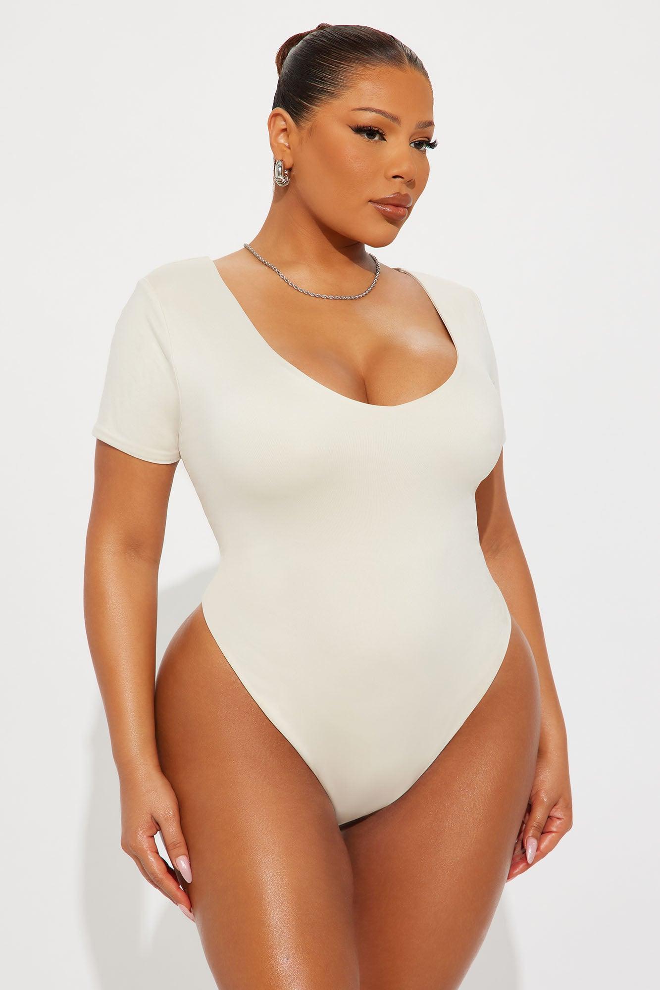 Contour Double Lined Short Sleeve High Cut Bodysuit - Bone Female Product Image