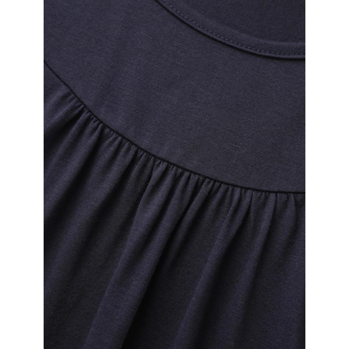 Plus Size Round Neck Lace Trim Raglan Sleeve T-shirt Indigo Women Casual Gathered Round Neck Everyday T-shirts BloomChic 30/6X Product Image