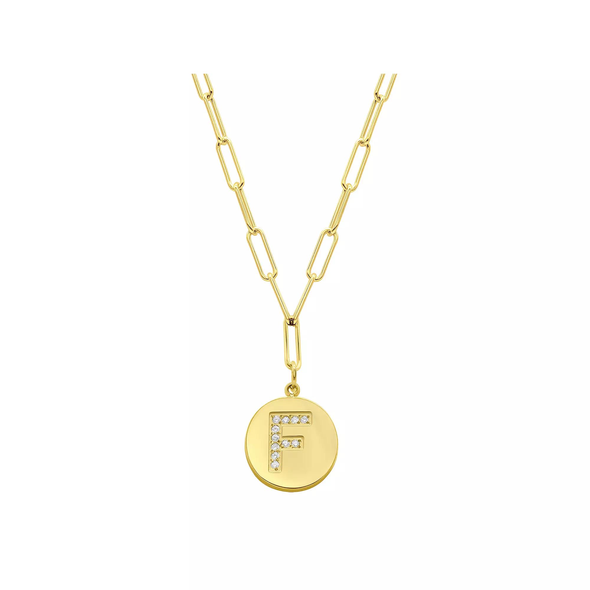 Adornia Gold Tone Adjustable Cubic Zirconia Initial Disc Pendant Paperclip Necklace, Womens Product Image