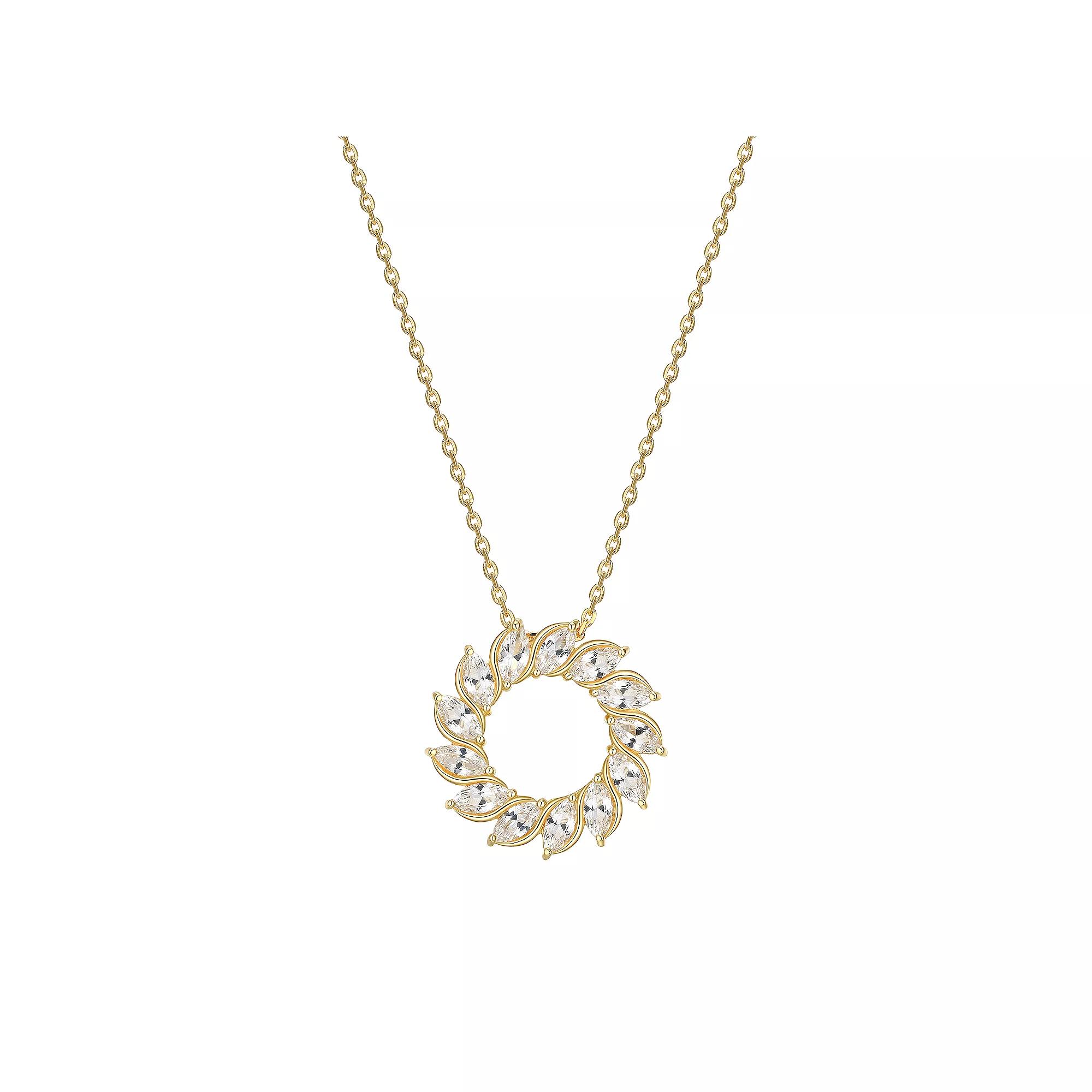 18K Gold Over Silver Created White Sapphire Starburst Pendant, Women's, Size: 18", Gold Tone Product Image