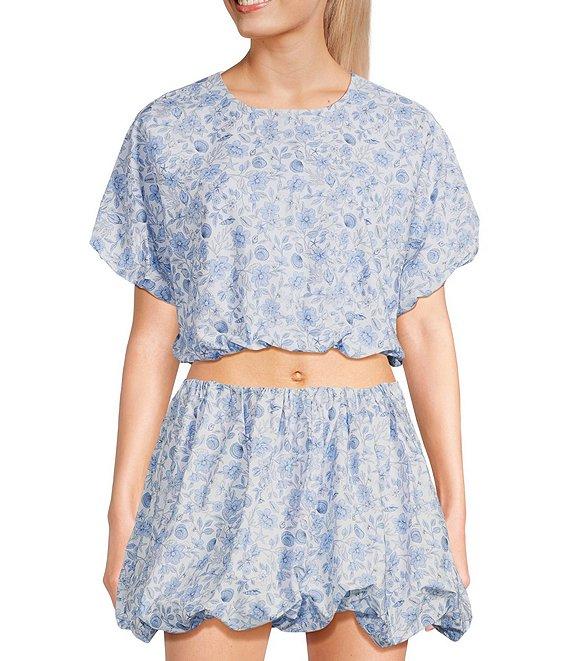 GB Woven Coordinating Poplin Floral/Seashells Puff Blouse Product Image