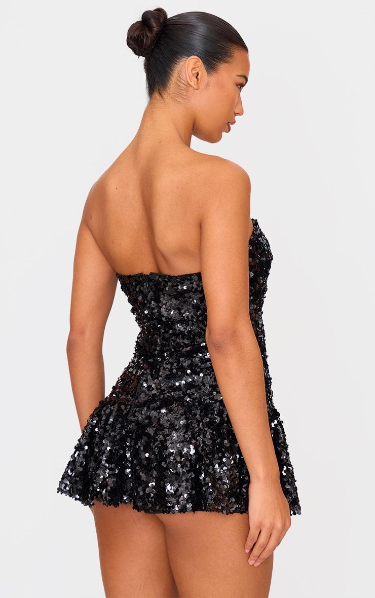 Black Sequin Bandeau Pleated Skort Romper Product Image