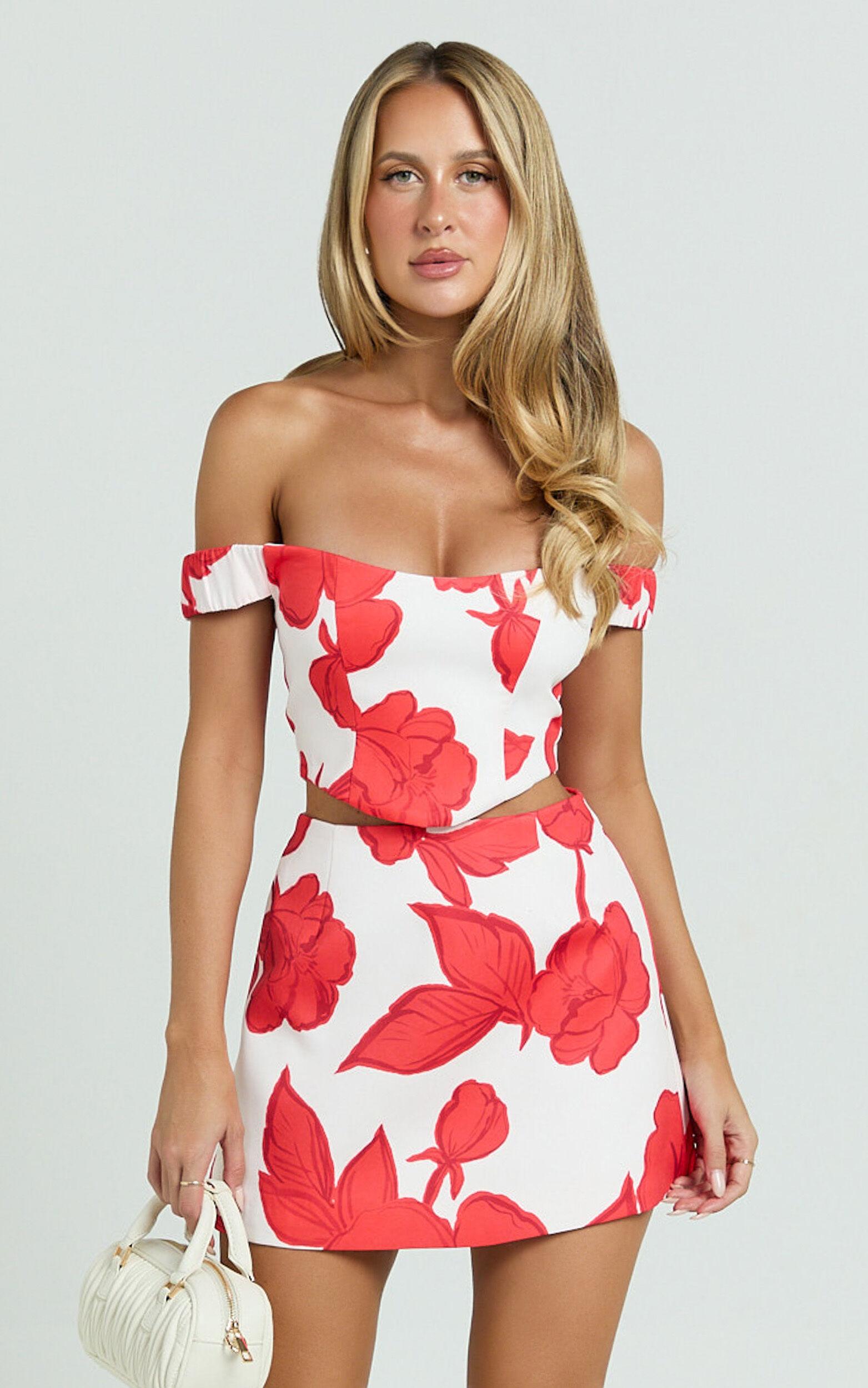 Darcy Mini Skirt - Structured Printed Tulip Skirt in Bouquet Di Fiori Product Image
